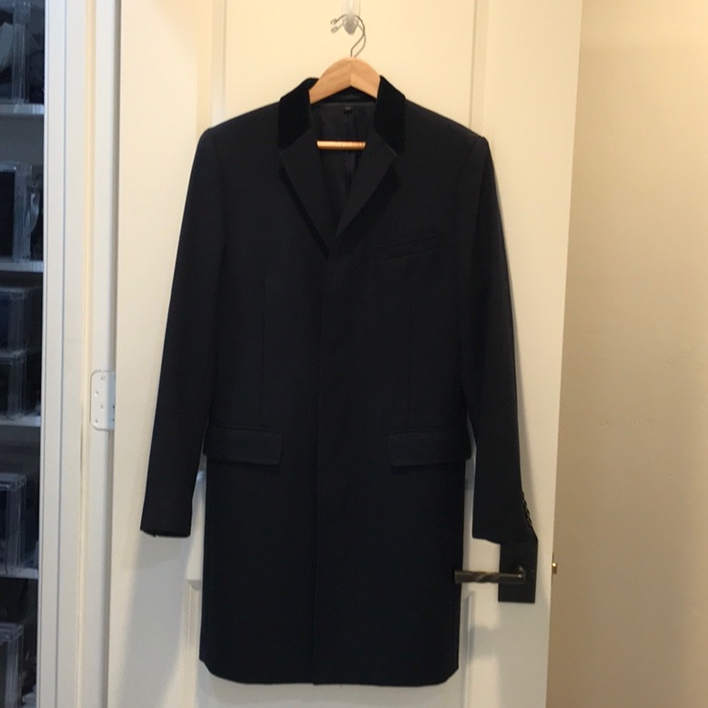 J Crew Mens Ludlow Navy Topcoat With Velvet Collar. Size 36r. 100%Wool